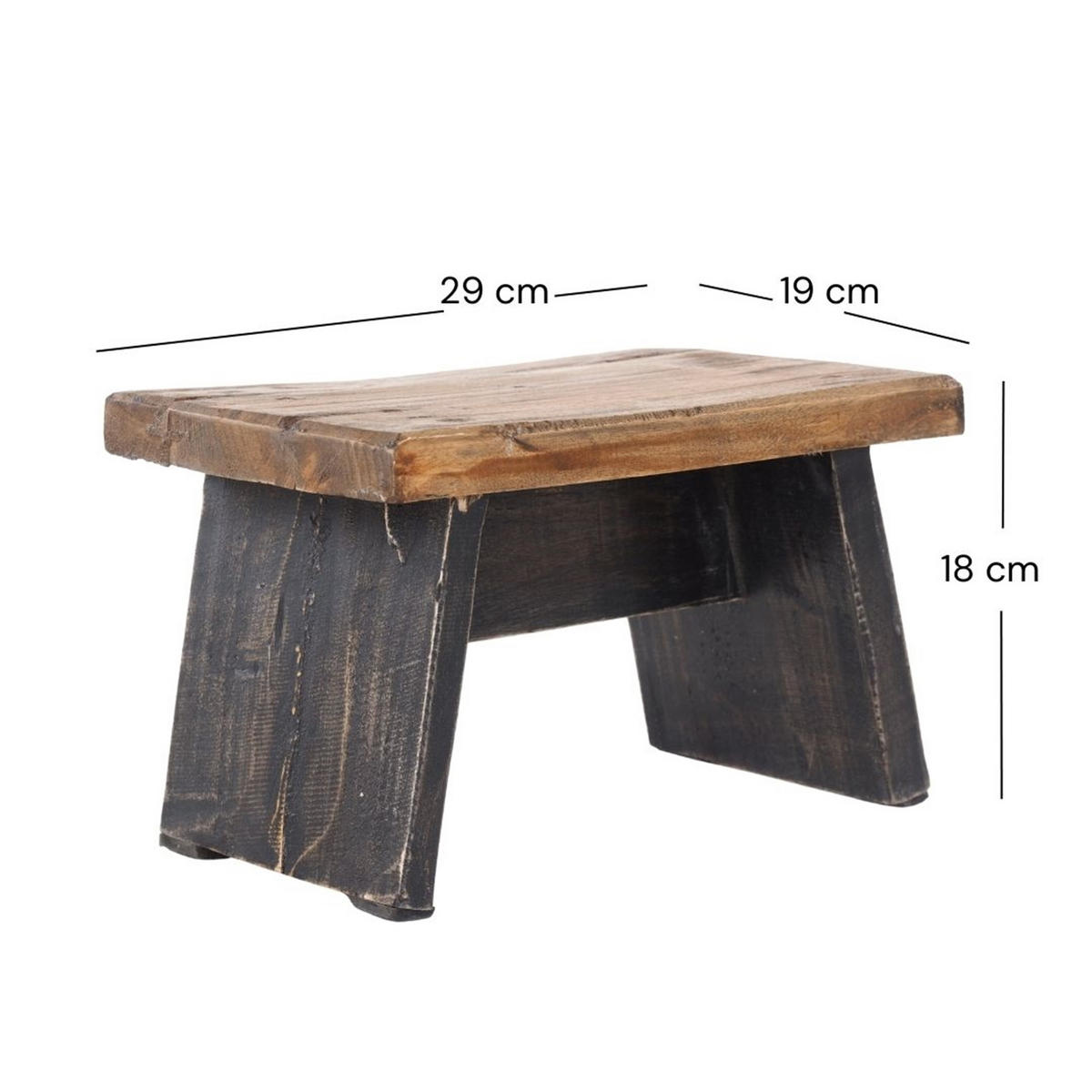 FUSSHOCKER SCHEMEL Recyclingholz massiv 04 schwarz-natur - Graubraun, Holz (29/18/19cm) - DESIGN DELIGHTS