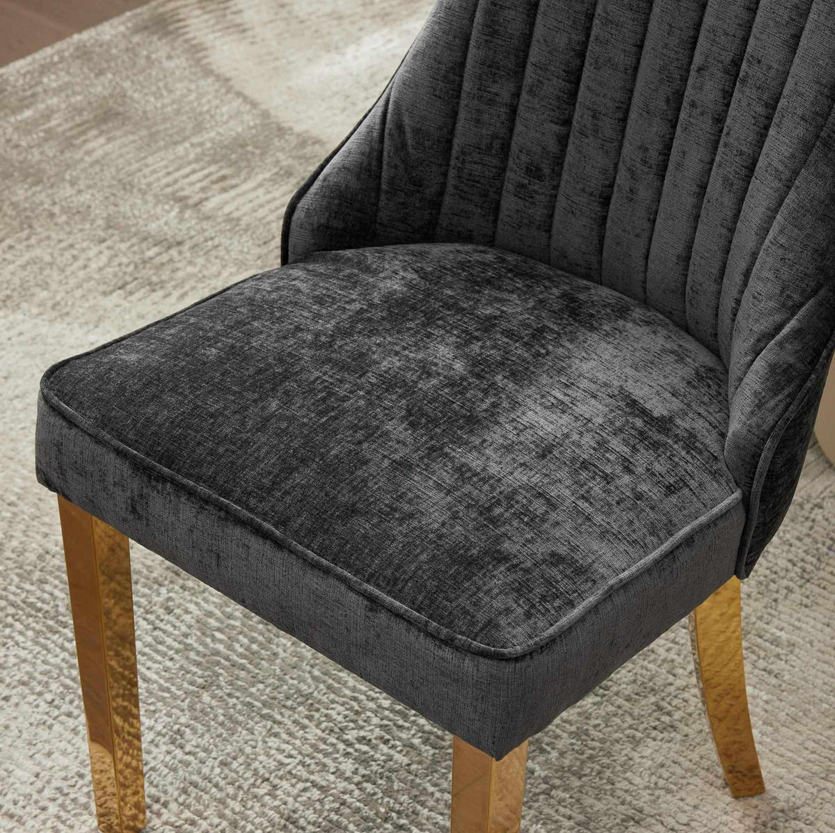 ESSZIMMERSTÜHLE mit hoher Rückenlehne Chenille Schwarz 2er-Set - Schwarz, Metall (50/95/65cm) - Meubliv