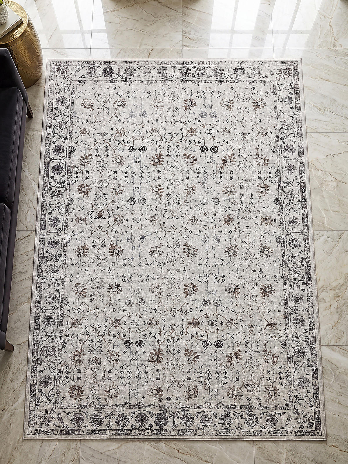 TEPPICH Kurzflor, waschbar, mit floralen Ornamenten, VERNANTE in Creme, 140 x 200 cm - Beige, Textil (140/200cm) - KADIMA DESIGN