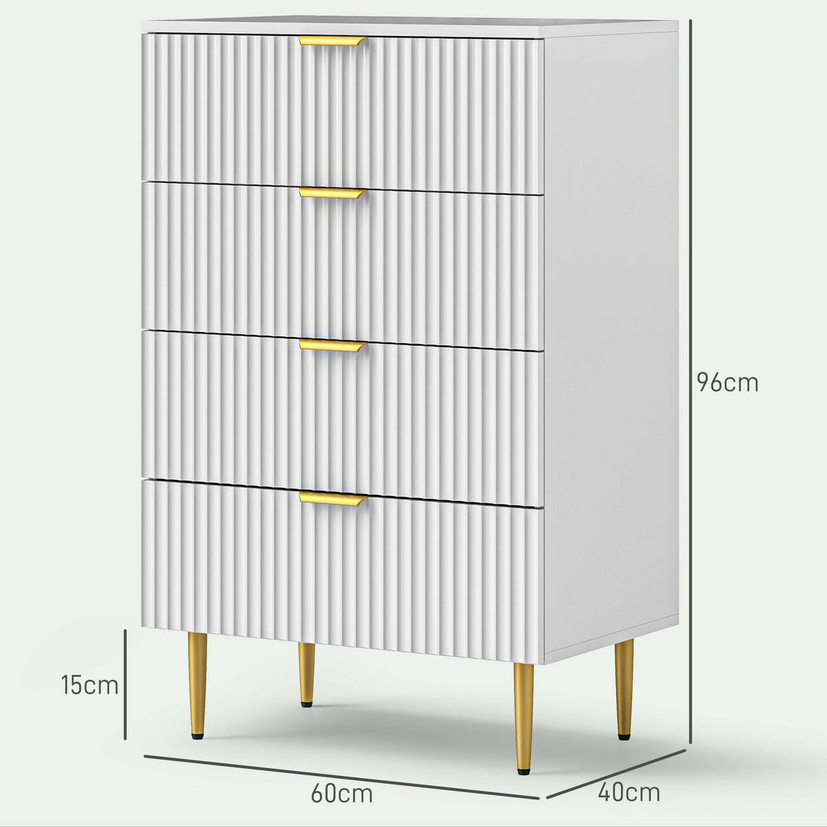 KOMOODE DE-12919 4 Schubladen, geriffelte Fronten Weiß - Weiß, Holzwerkstoff (60/96/40cm) - ComfortXL