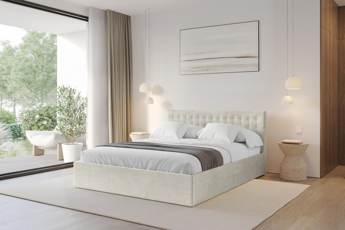 POLSTERBETT mit Bettkasten und Lattenrost, Boxbett ohne Matratze - PARI 180x200 Creme - Creme, Holzwerkstoff/Textil (180/200cm) - ALTDECOR