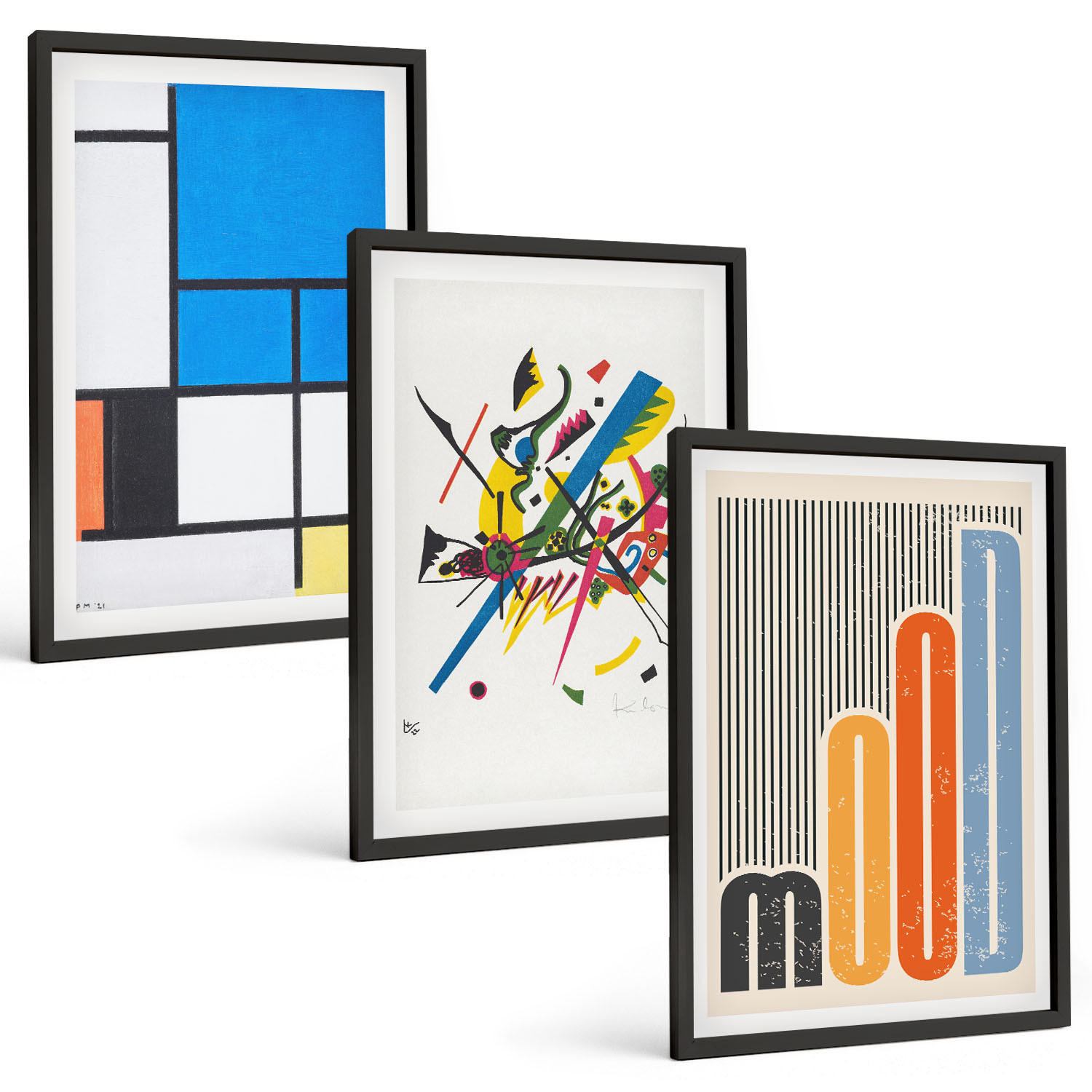 BILDER SET 3er Set - 40x60 cm Schwarzer Rahmen - Abstrakte moderne Geometrie - Schwarz, Kunststoff (40/60cm) - TULUP