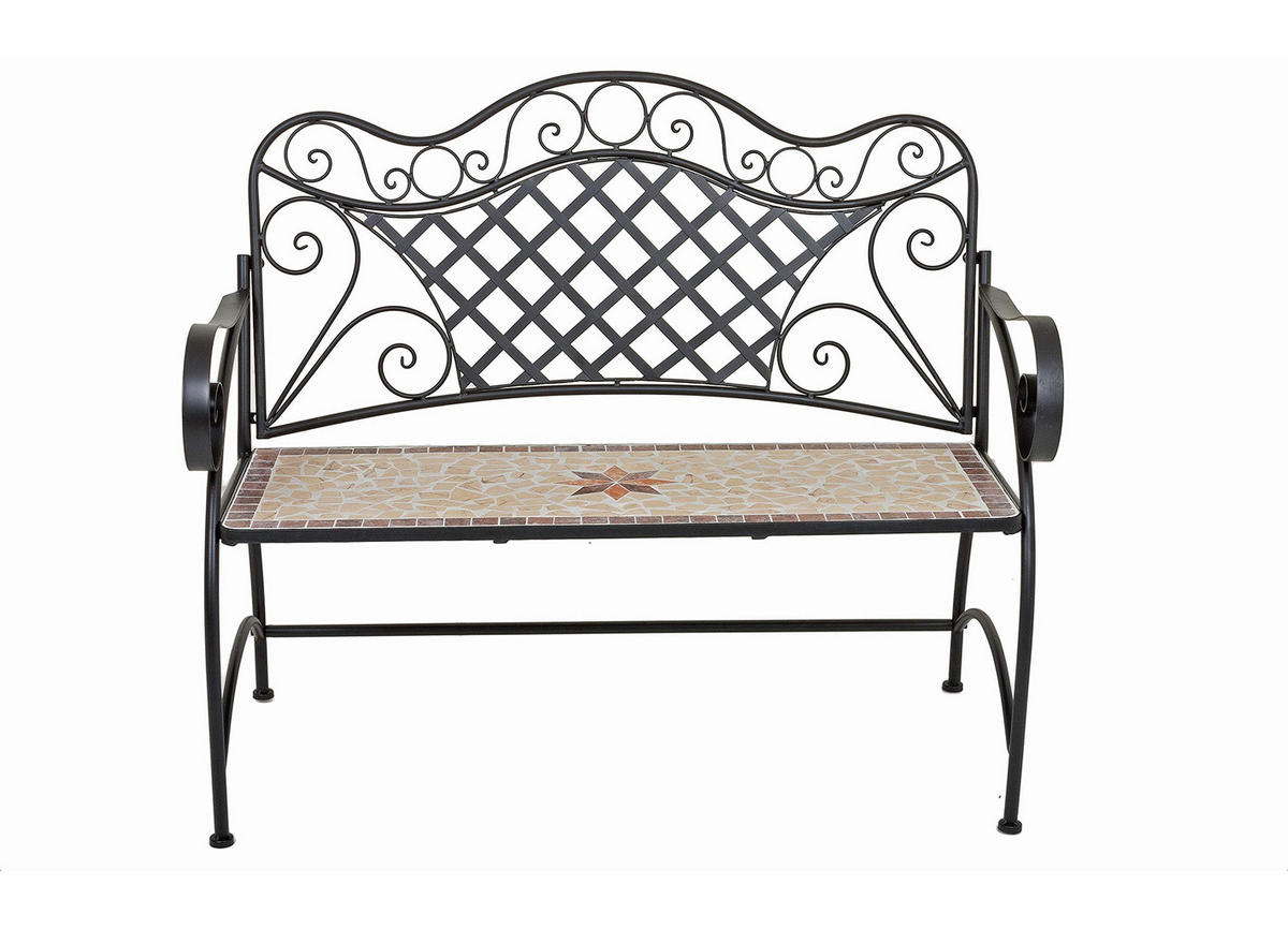 GARTENBANK Rania mit Mosaik Terrassenbank - Braun, Metall (57/97/115cm) - DELUKE