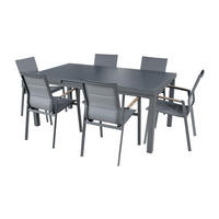 GARTENMÖBEL-SET Chicago 2 Aluminium ausziehbarer Tisch 6x Stapelstühle - Grau, Kunststoff - Green Spirit