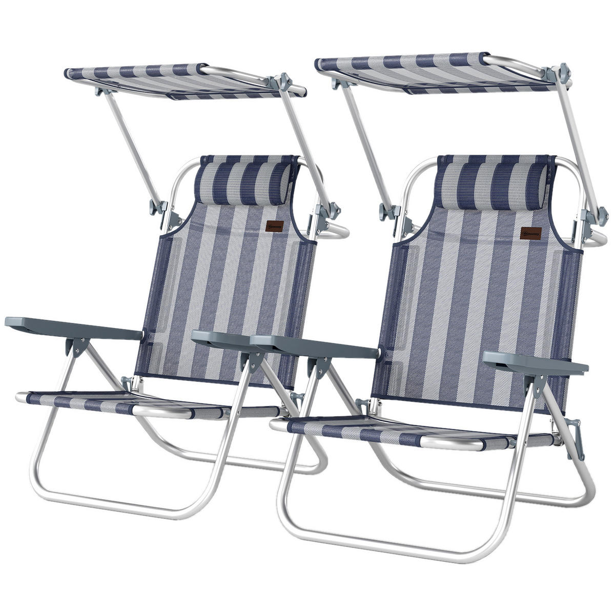 STRANDSTUHL mit sechsfach verstellbarer Rückenlehne und Sonnenschutz, blau-weißes Farbschema - Blau, Metall (62/79/68cm) - Vallsero