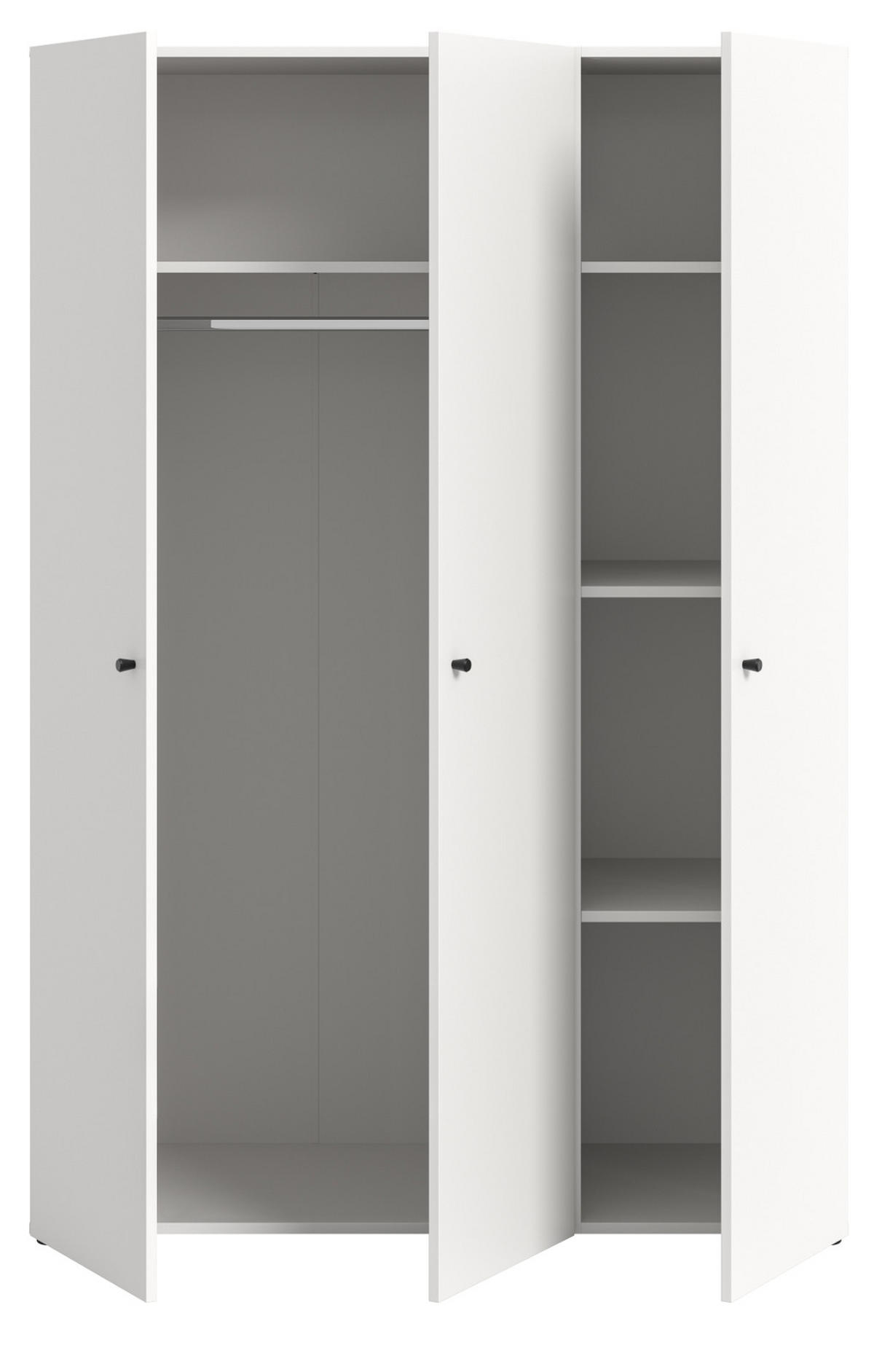 KLEIDERSCHRANK weiß 3-türig 120 cm, Drehtürenschrank mit zusätzlichen Einlegeböden - Schwarz/Weiß, Holzwerkstoff/Kunststoff (120/176/51cm) - Inn.Furn