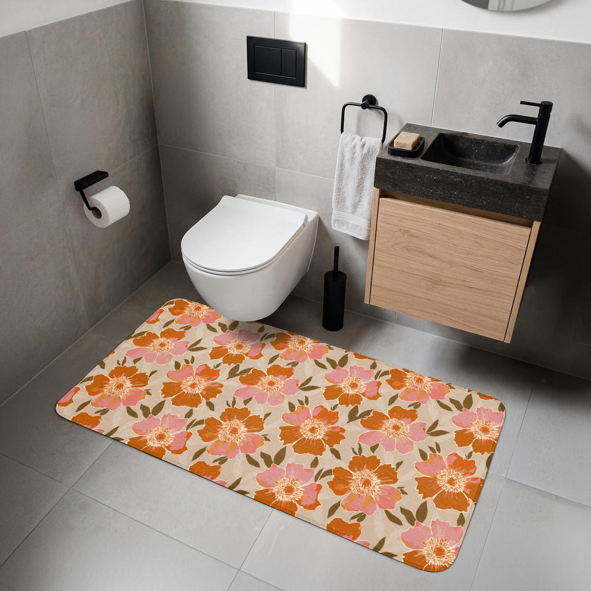 WC-VORLEGER Blumen - Motiv - Retro WC Teppich 120x60 cm - Multicolor, Kunststoff/Textil (120/1cm) - OnlyWow