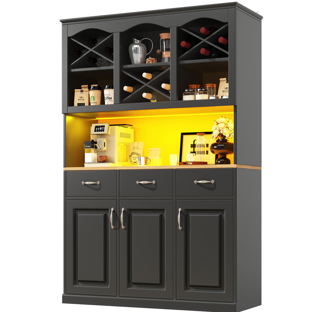 DONJI kuhinjski element, 120/40/180 cm, MDF crni, s LED rasvjetom i 3 ladice - crna, drvni materijal (120/180/40cm) - BEAOK