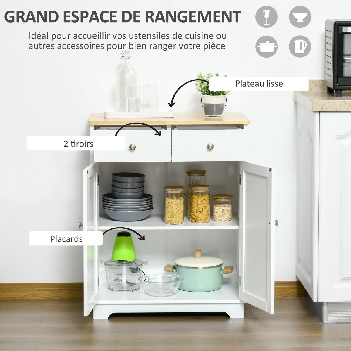 SIDEBOARD DE-10997 2 Türen Weiß/Naturholz - Weiß, Holzwerkstoff (68/85/40.3cm) - ComfortXL