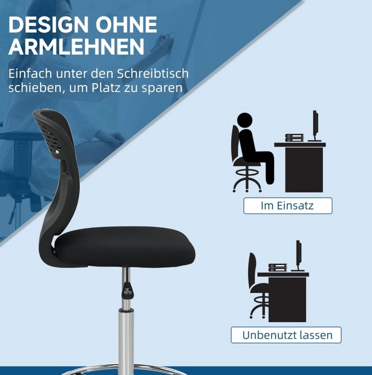 BÜROSTUHL, höhenverstellbarer Sitz 68–88 cm, gepolstert, 59/59/106–126 cm, schwarz - Schwarz, Kunststoff (59/126/59cm) - Redom