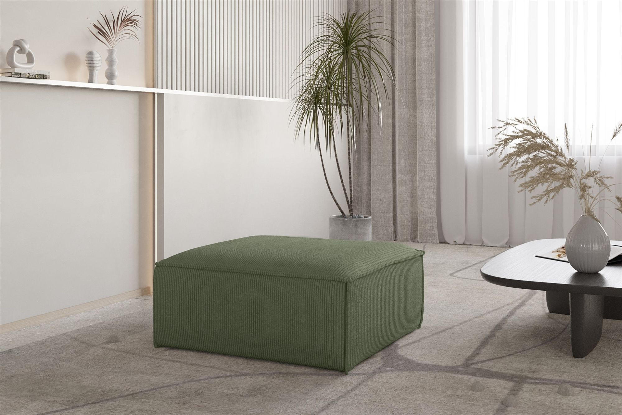 POLSTERHOCKER Celes Premium In Scala - Grün, Holzwerkstoff/Textil (105/40/105cm) - Fun Möbel