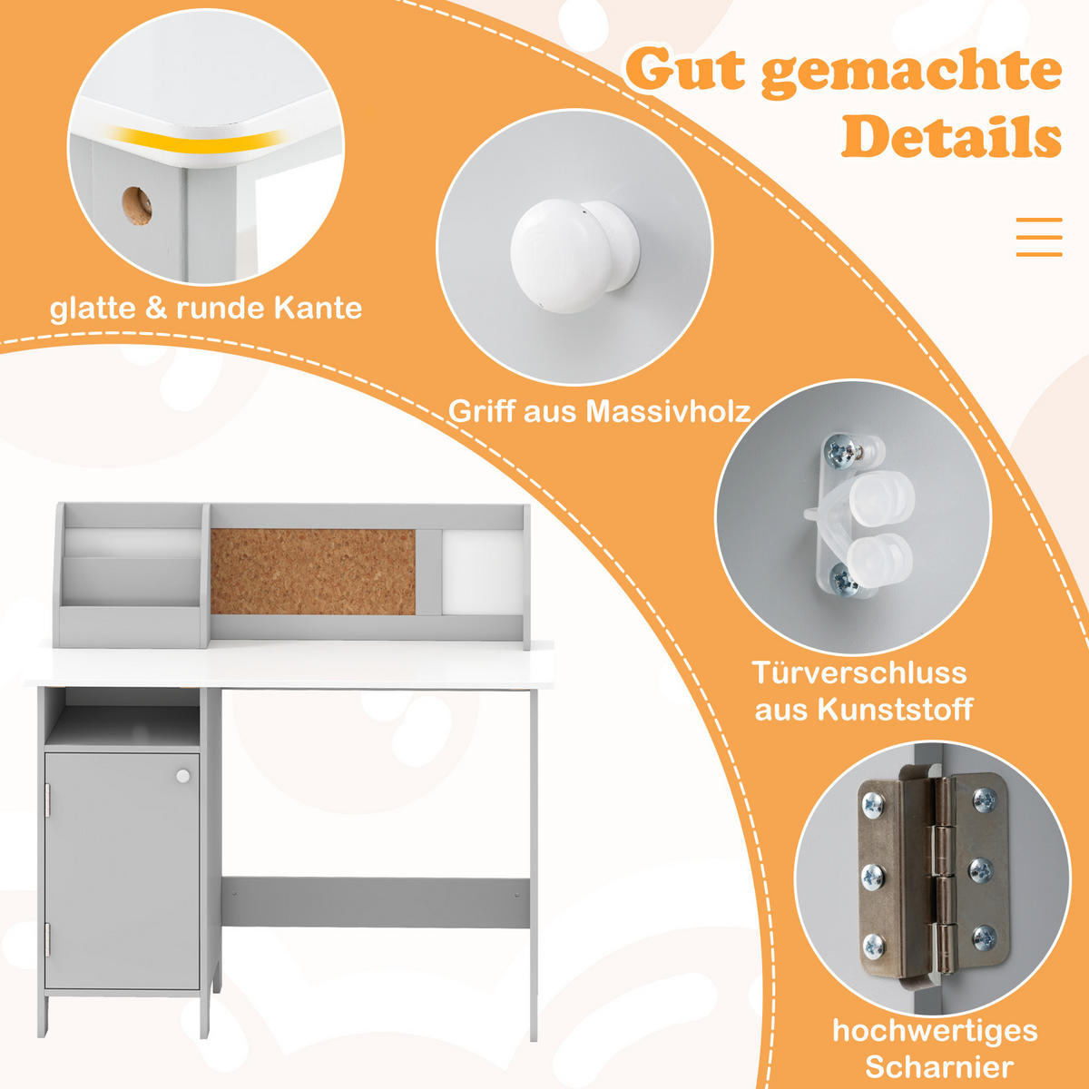 KINDERSCHREIBTISCH mit Stuhl grau(2-tlg) - Grau, Holzwerkstoff (90/85.5/45cm) - COSTWAY
