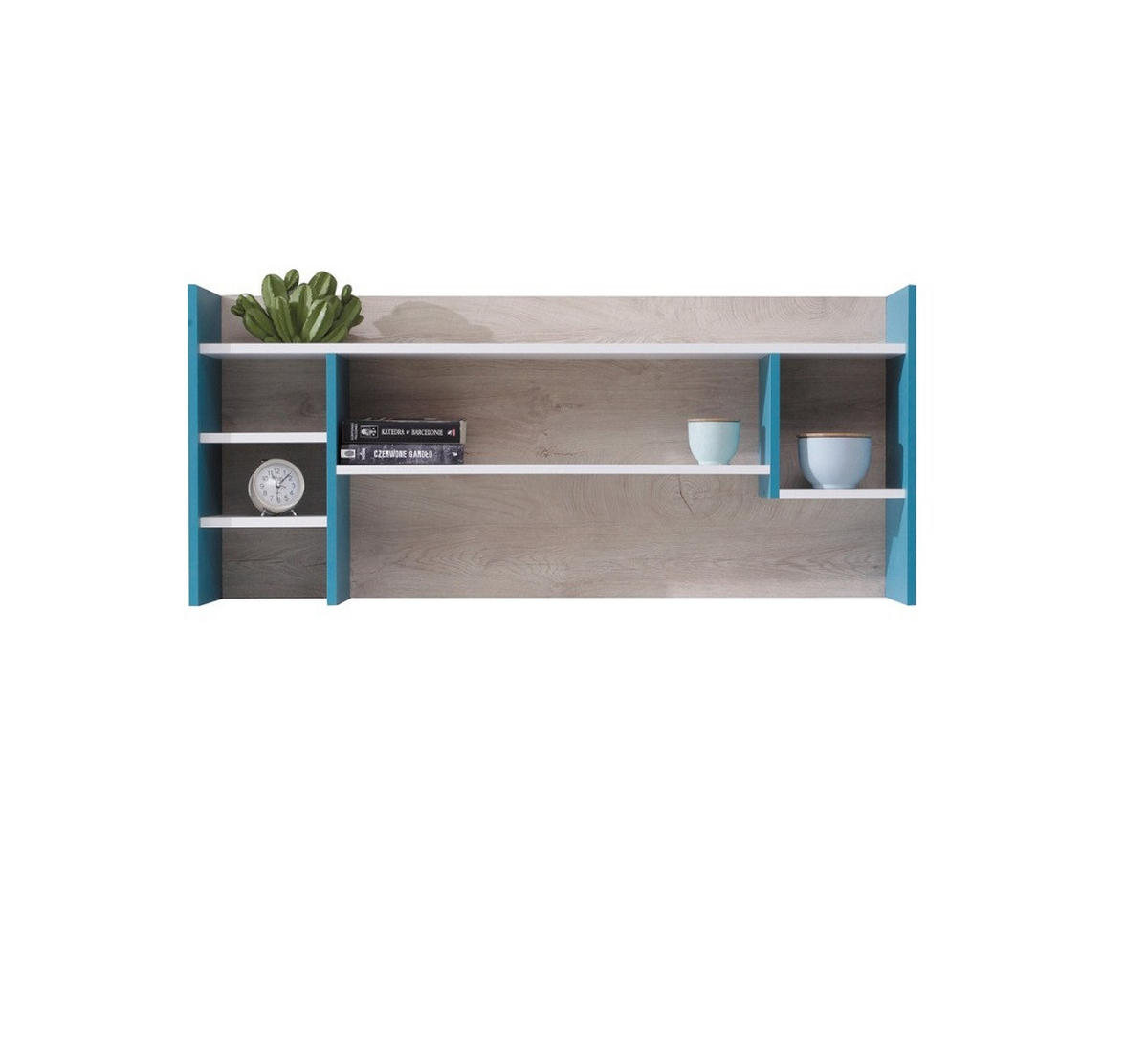 JUGENDZIMMER Space Set D mit Bett 90 x 200 - Weiß-Eiche-Türkis - Türkis/Eichefarben, Holzwerkstoff (90/190/90cm) - QMM TraumMöbel