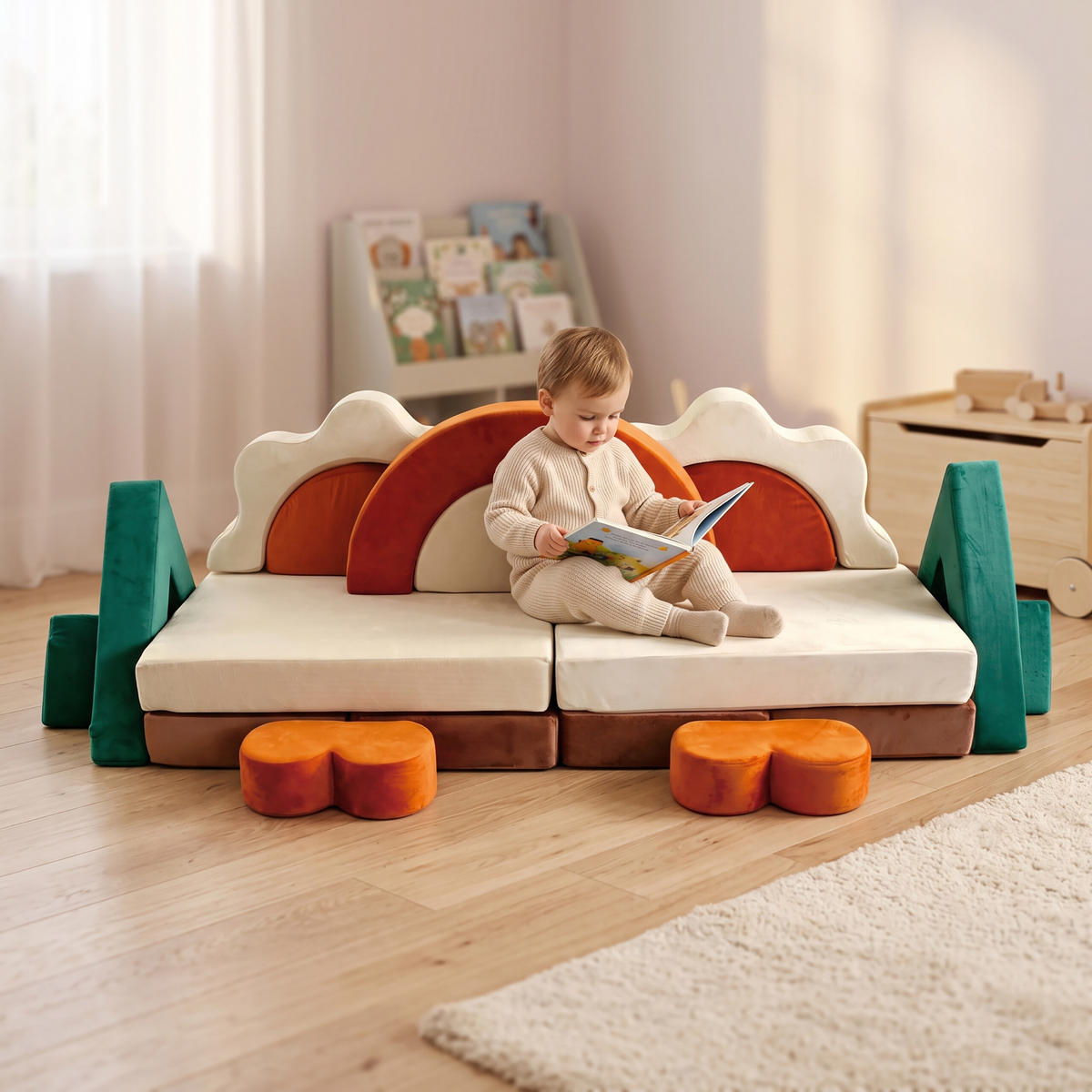 KINDERSPIELSOFA Bunt 18-tlg. modular - Multicolor, Kunststoff/Textil (194/53/66cm) - Relaxdays