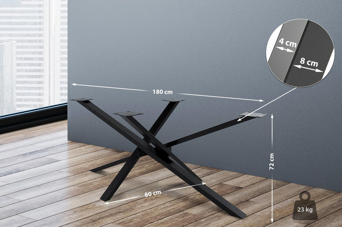 TISCHBEIN eckig 180/80/72 cm Metall industrial schwarz - Schwarz, Metall (180/72/80cm) - CLP