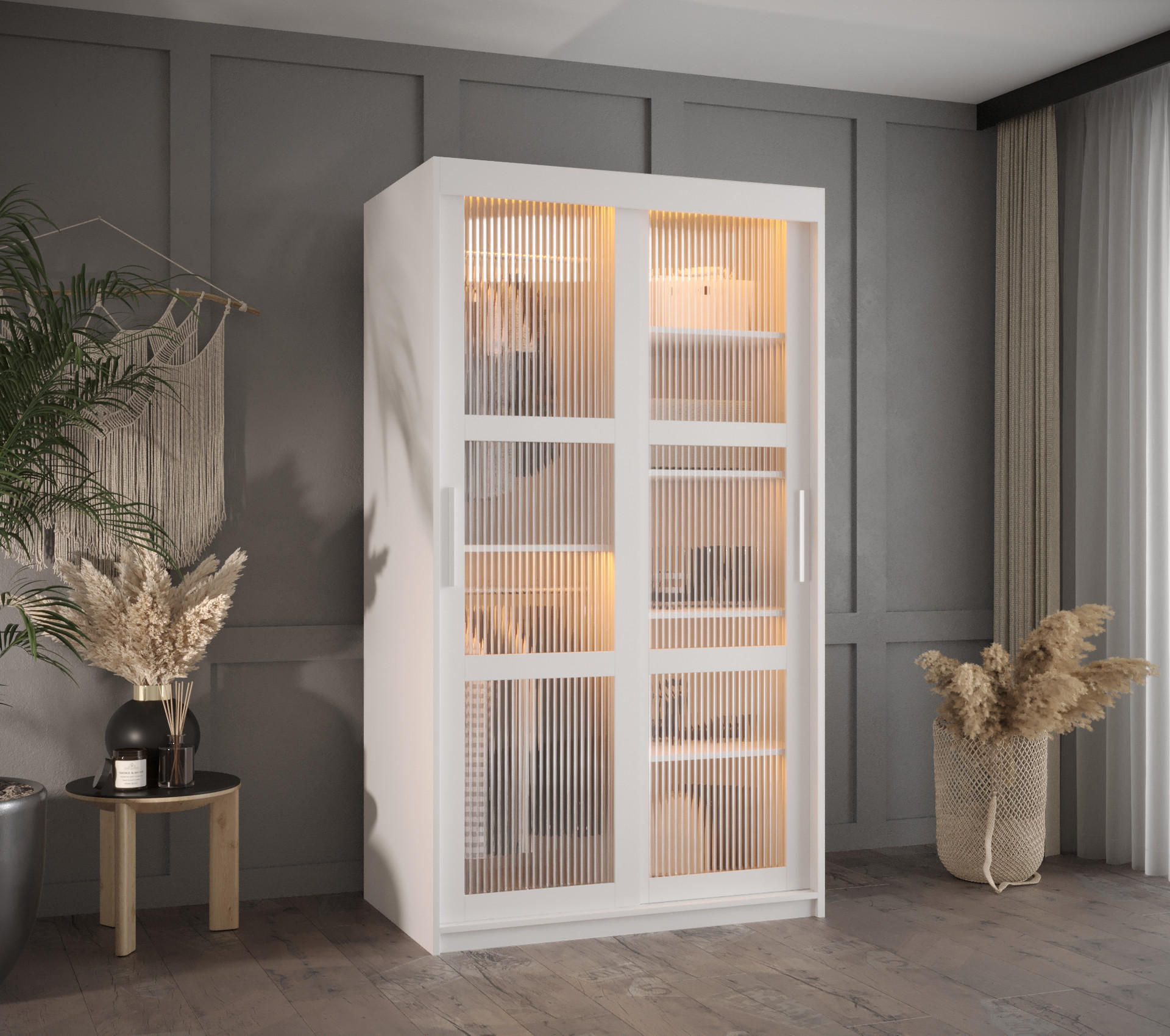 SCHWEBETÜRENSCHRANK 200/100/62 2-türig - Silberfarben/Weiß, Holz/Kunststoff (100/200/62cm) - Abiks Möbel