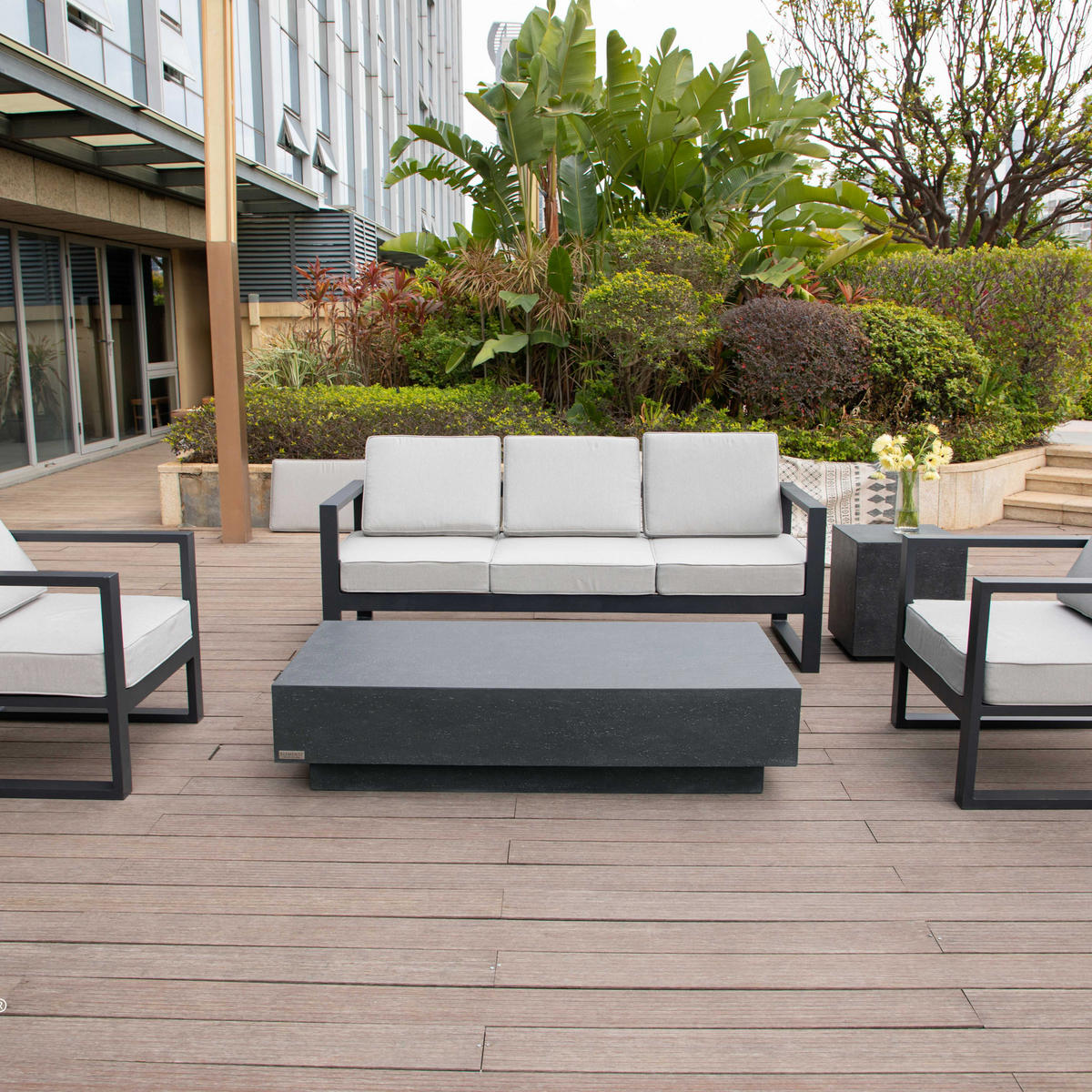 COUCHTISCH TEVERE aus GF-Beton Rechteck, Wetterbeständig, 153x77x36 cm - Dunkelgrau, Naturmaterialien (153/77/36cm) - Elementi
