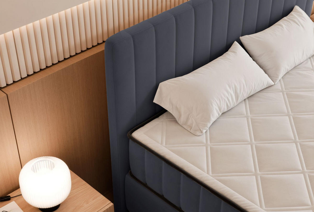BOXBETT Mufasso Grau Samtbezug 180x200 cm - Schwarz/Grau, Textil/Metall (180/200cm) - Selsey
