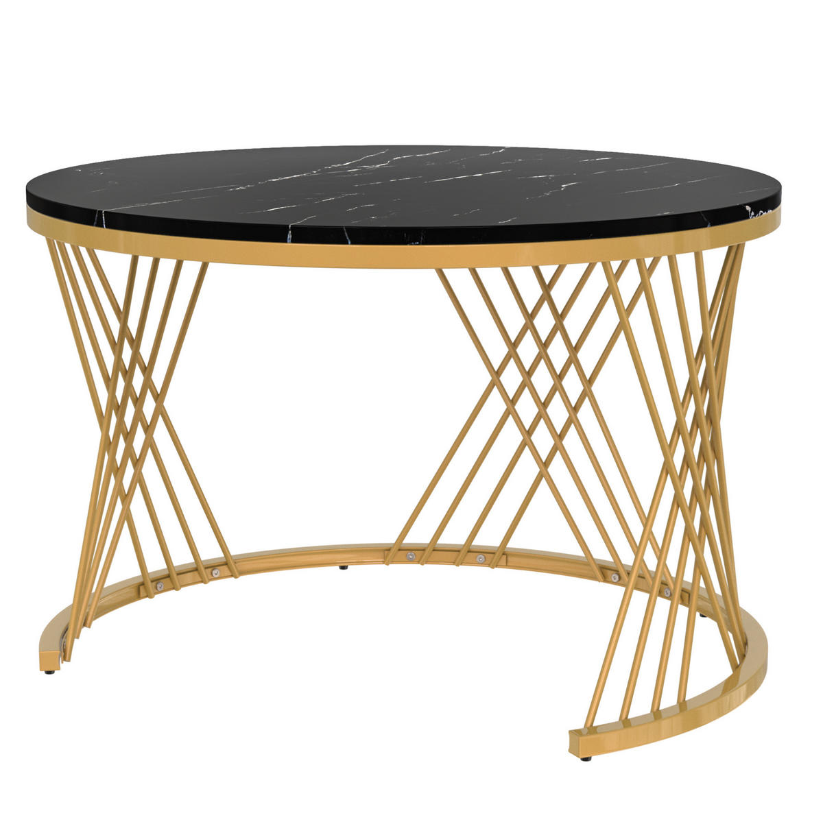 COUCHTISCH-SET rund 70/70/45,5 cm aus MDF mit Schublade in Schwarz/Gold - Schwarz, Holzwerkstoff (70/70/45.5cm) - Flora Grace