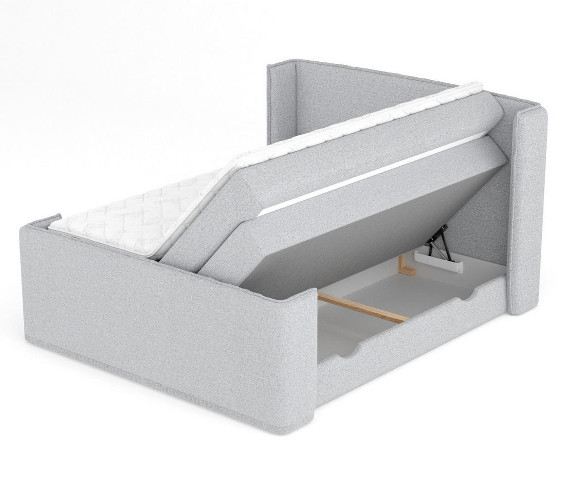 BOXSPRINGBETT Freeland Hellgrau 160/200 cm mit Matratze und Topper - Hellgrau/Schwarz, Holz/Holzwerkstoff (160/200cm) - Maison de Reve