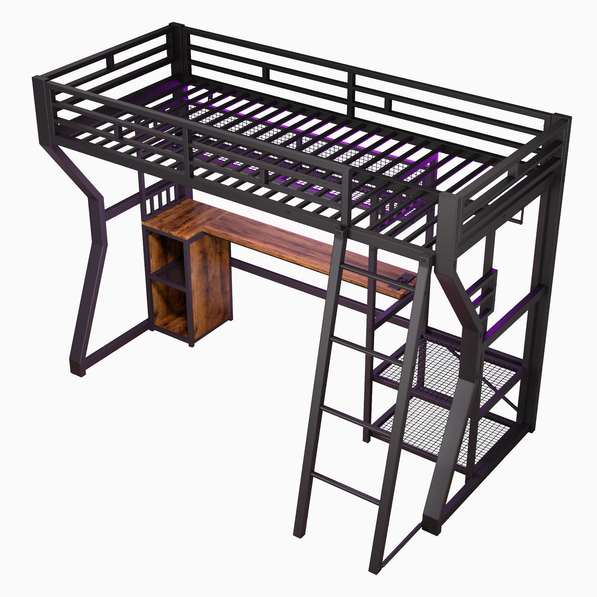 HOCHBETT mit Schreibtisch 90x200 cm Metall MDF Schwarz - Schwarz, Metall (90/200cm) - Meubliv