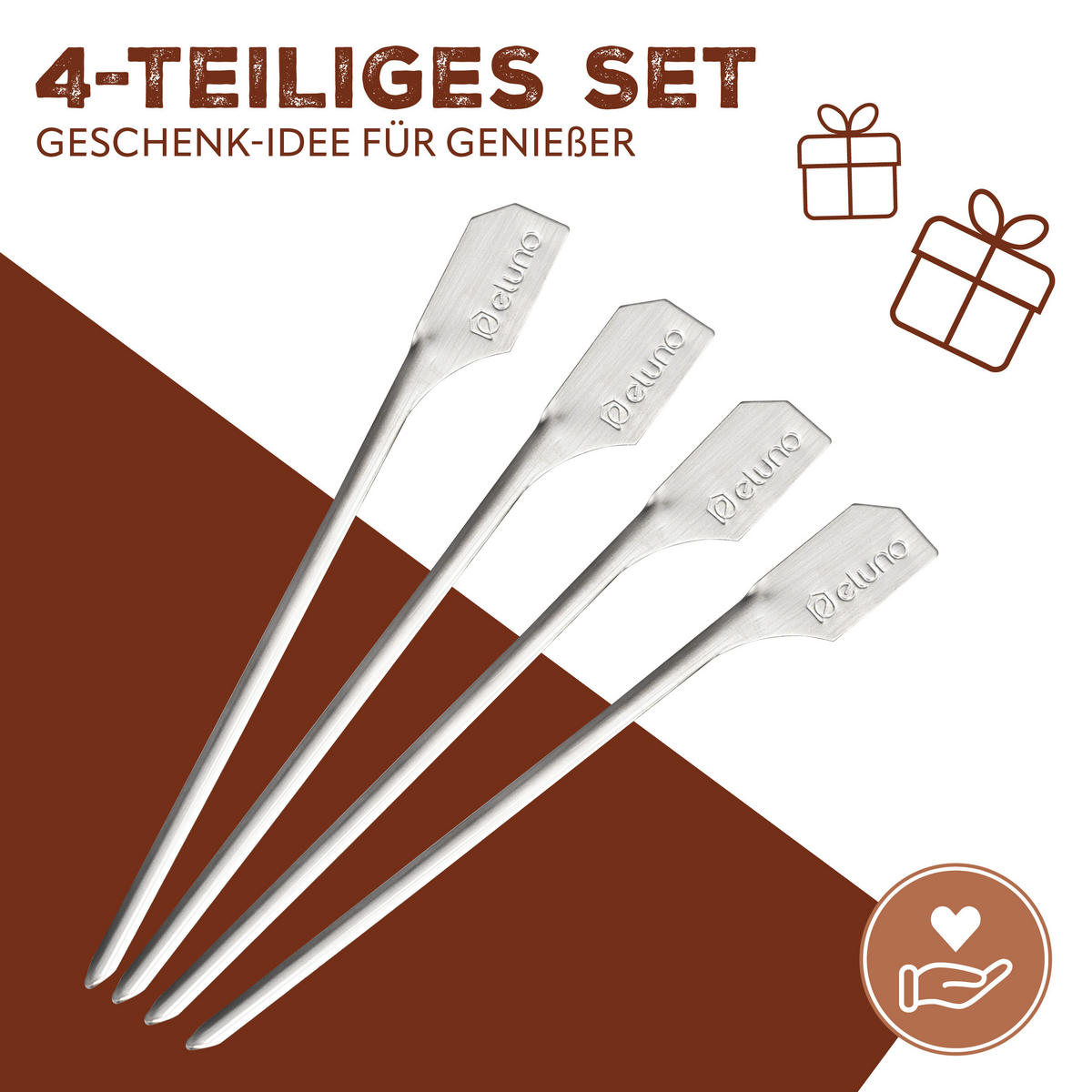 BURGERSPIESSE 4tlg. - Edelstahlfarben, Metall (0.6/0.3/19cm) - eluno