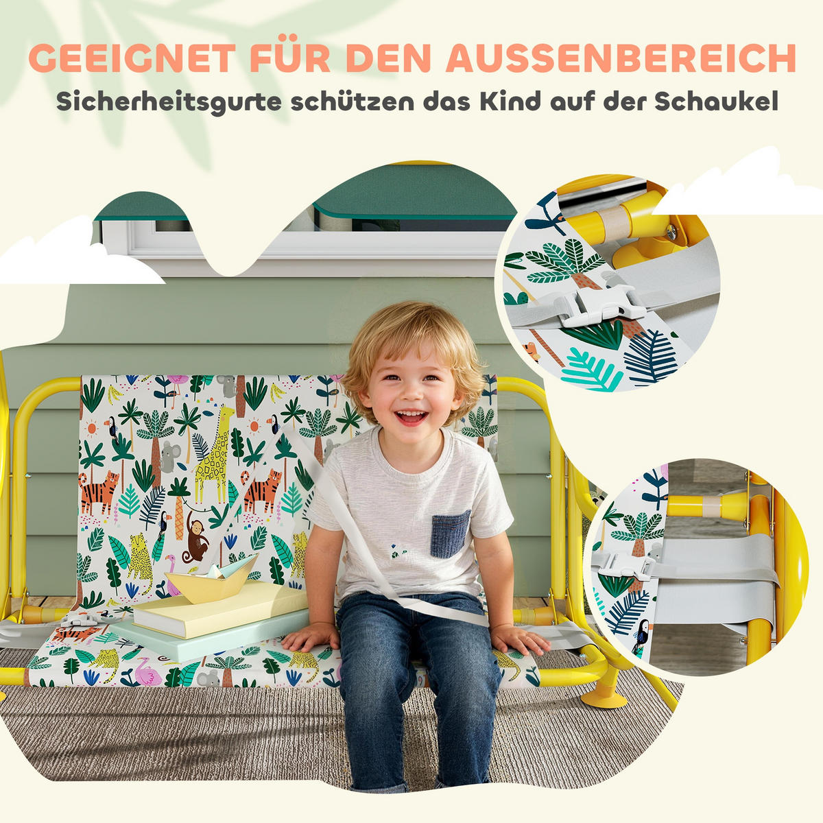 KINDER-HOLLYWOODSCHAUKEL Grün 2-Sitzer 112/75/120 cm - Grün, Metall (112/120/75cm) - PANGIVO
