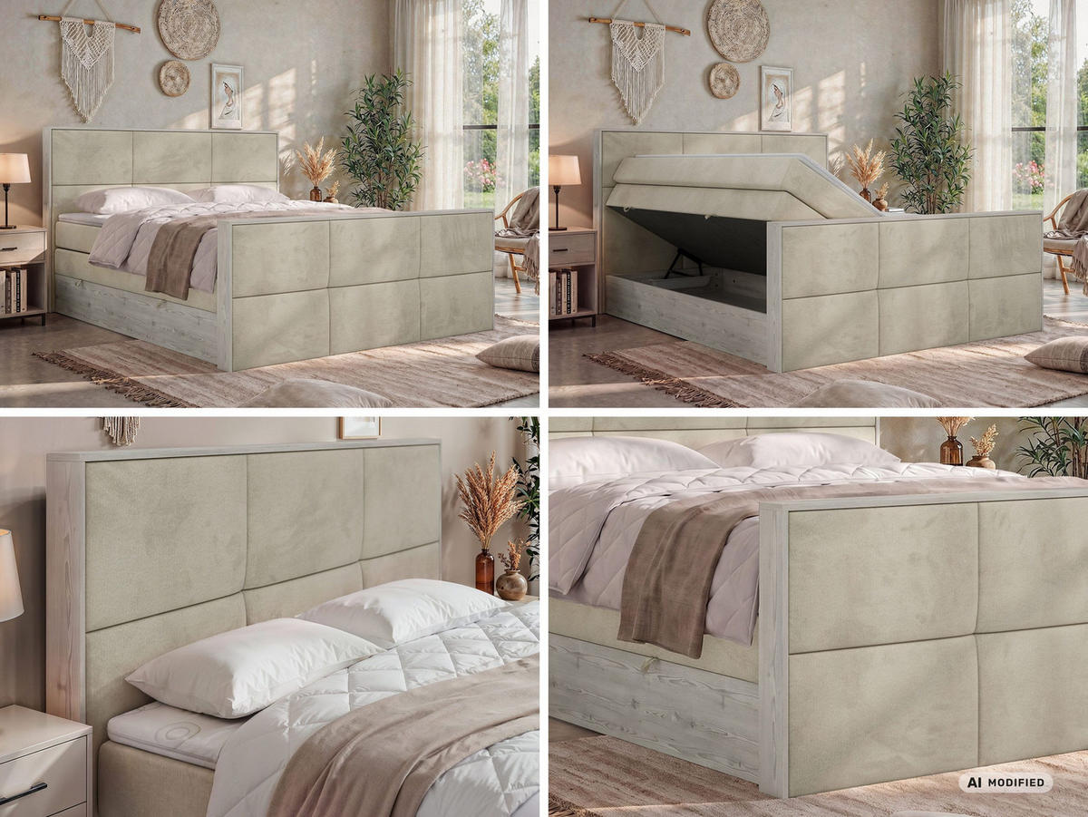 POSTEL BOXSPRING DELNOR KING DUO 160/200 - Béžová Samet - Topper Visco - H3 - černá/béžová, textil/plast (160/200cm) - MKS