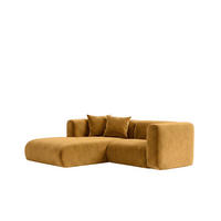 ECKSOFA L-Form mini, Velvet-Stoff Bluvel, Golden, Links, GRETA - Goldfarben, Holz (226/179cm) - Kaiser Möbel