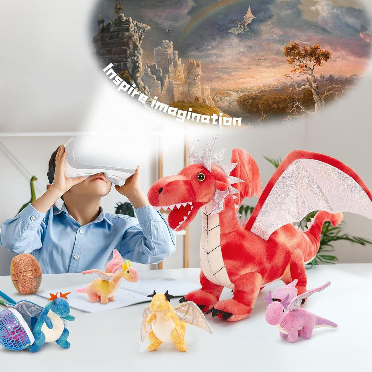 PLÜSCHTIER Drache mit Babys 55 cm Rot - Multicolor, Textil (53/55cm)