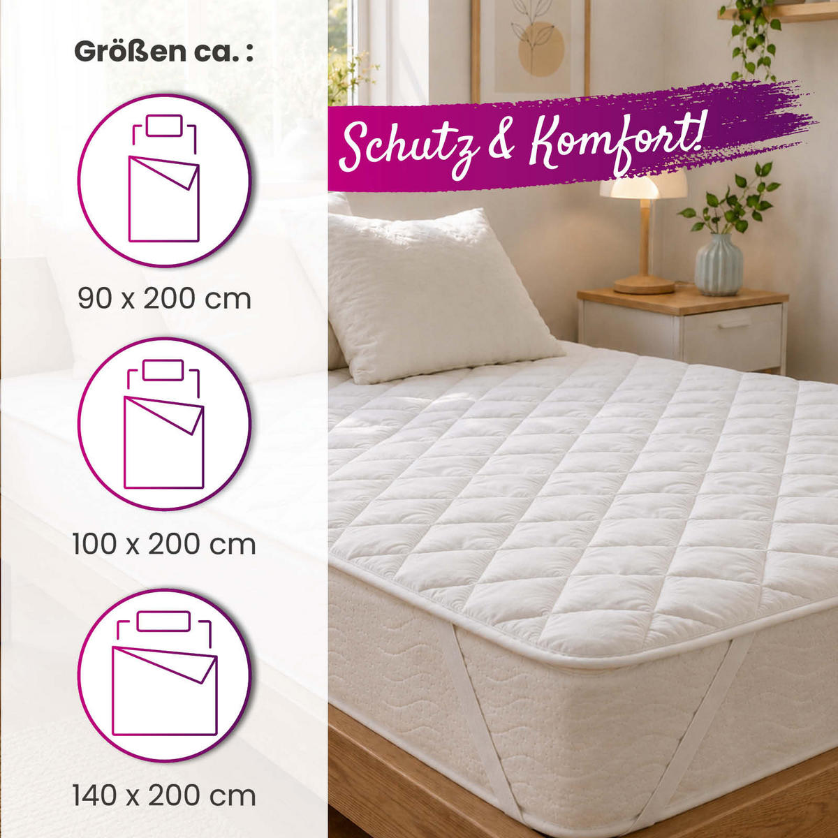 MATRATZENSCHONER 90x200 Standard Einzel - Weiß, Textil (90/200cm) - wometo