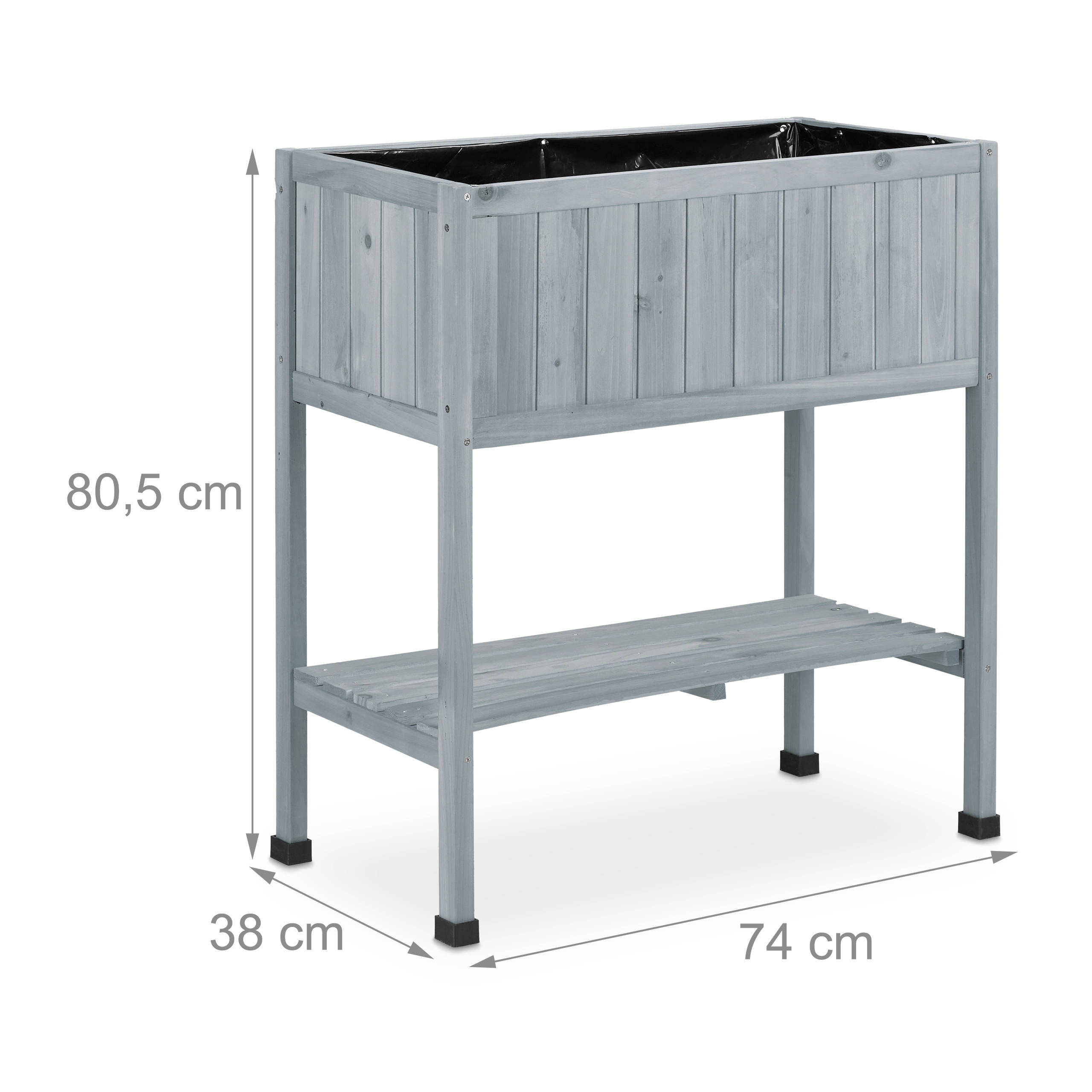 Thumbnail - Relaxdays Hochbeet, Grau, Holz, Kunststoff, 74x80.5x38 cm, Gartenzubehör, Hochbeete