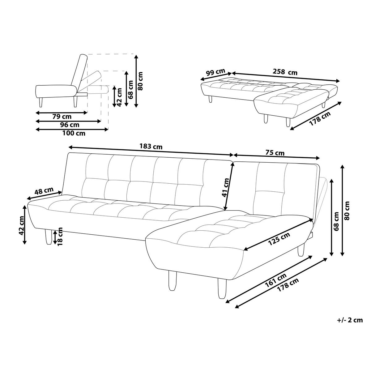 ECKSCHLAFSOFA Modul 4-Sitzer Stoff Grün linksseitig Alsten - Braun/Grün, Textil (258/161cm) - Beliani