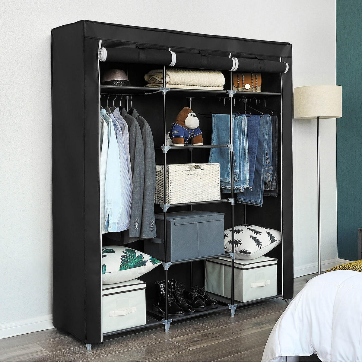 STOFFSCHRANK KLEIDERSCHRANK - Schwarz, Textil (45/150cm) - Hansiro