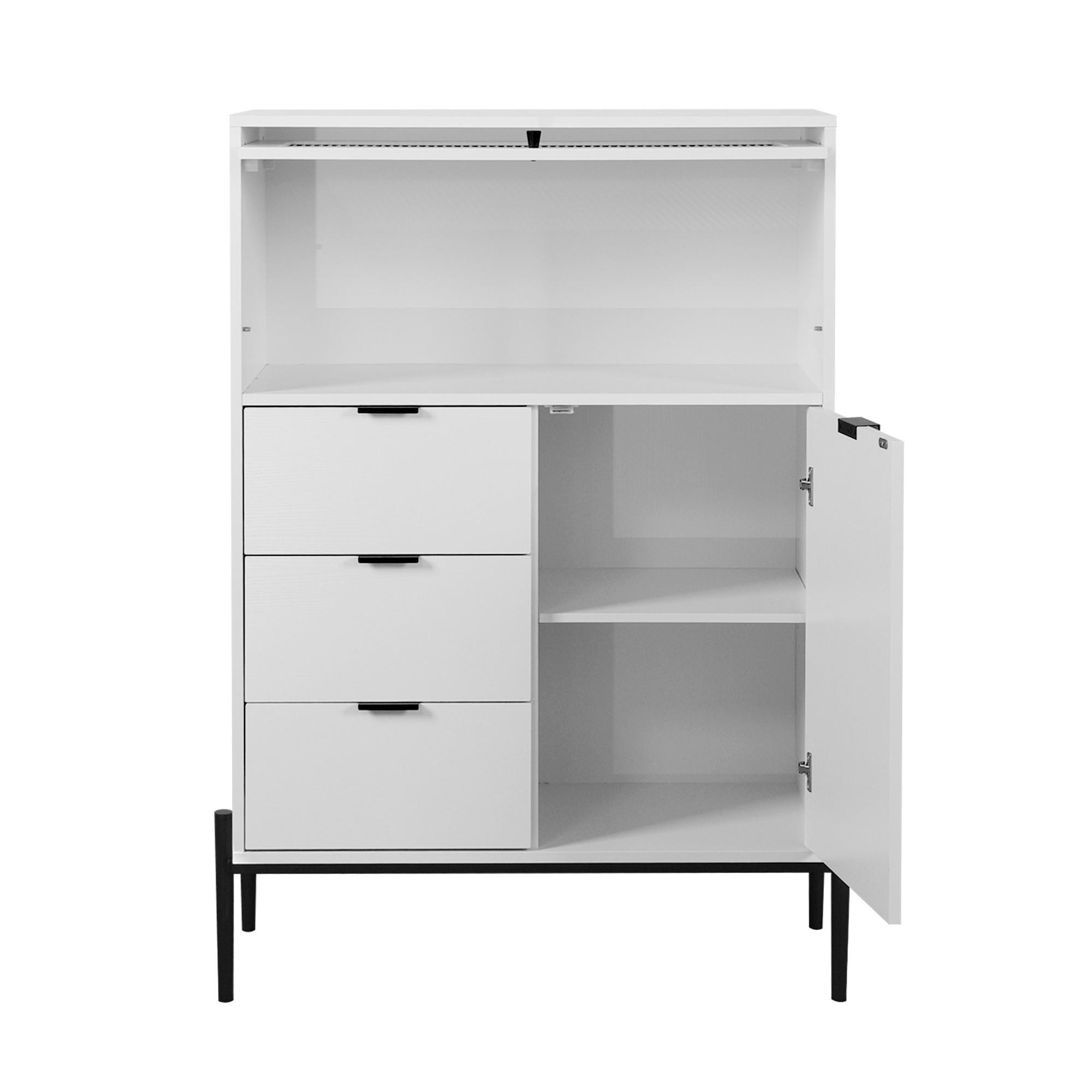 SIDEBOARD aus Spanplatte 40x85x120 cm Weiß mit 3 Schubladen, 1 Tür, 1 Glastür und verstellbaren Einlegeböden - Weiß, Holzwerkstoff (85/120/40cm) - Modfu