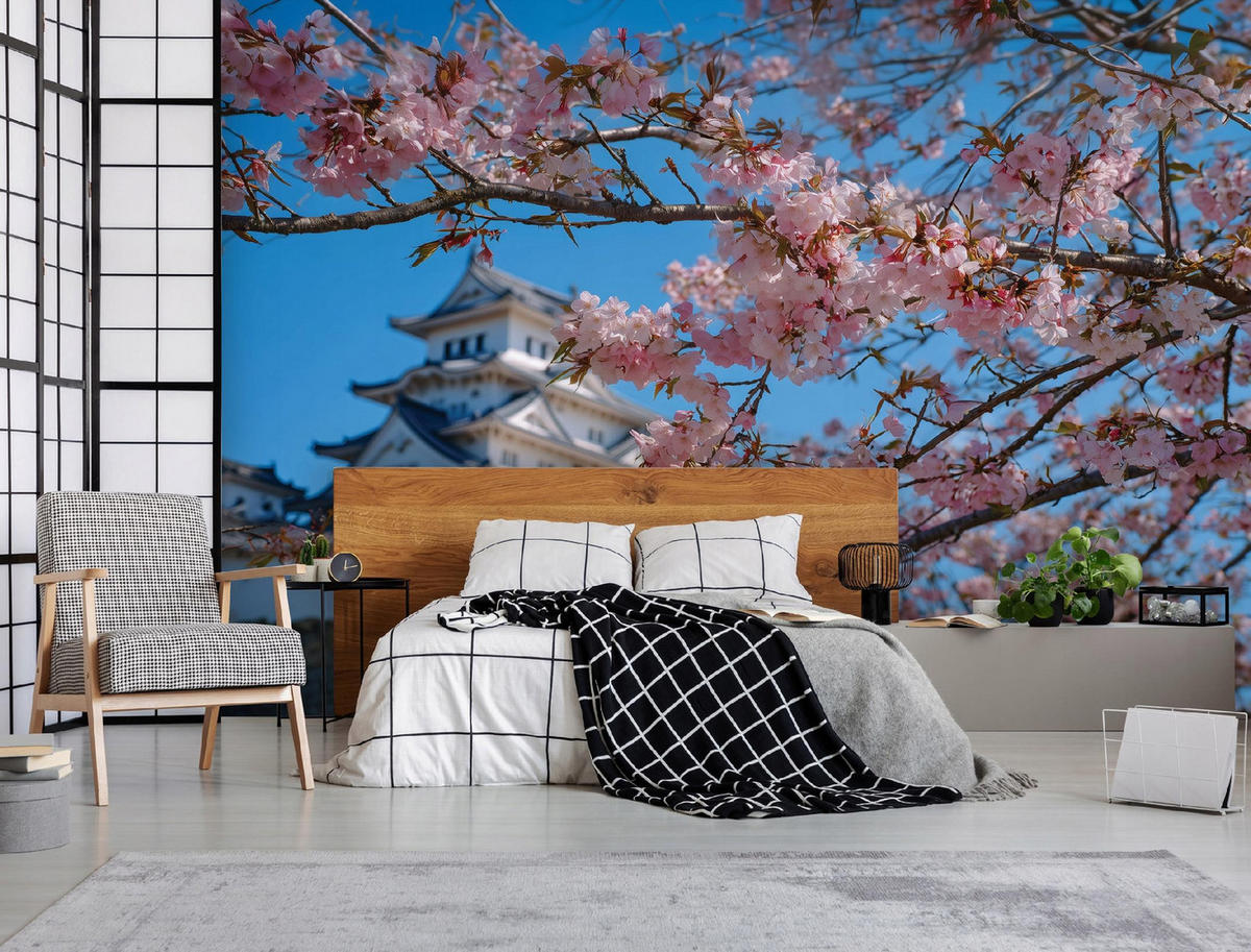 FOTOTAPETE Kirschblüte Japan Blau 350x250 cm - Multicolor, Papier (350/250cm) - Wallarena