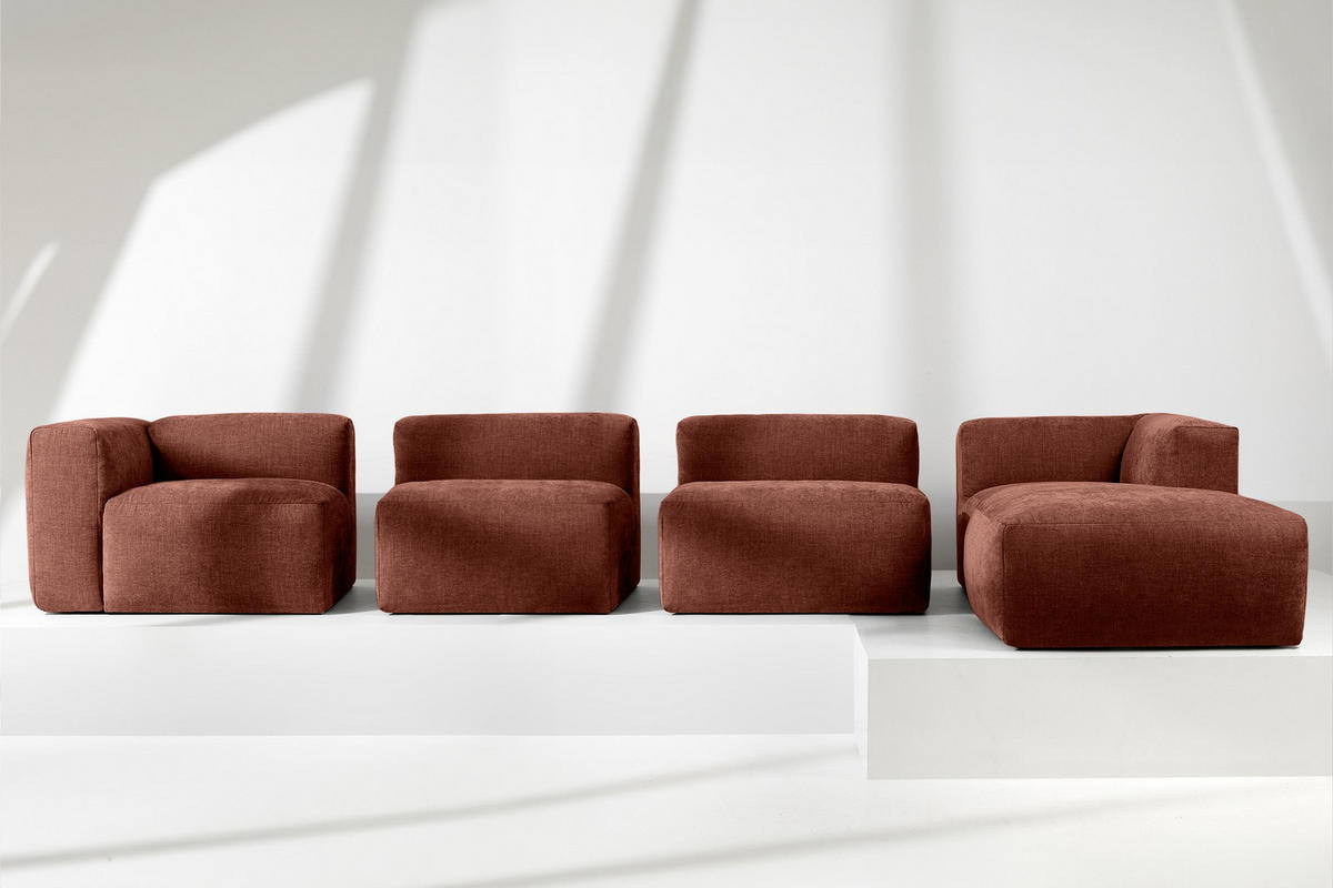 ECKMODULSOFA-RECHTS BUFFO 6-Sitzer mit extrem weicher Sitzfläche, Gewebestoff, orange - Dunkelorange, Textil (377/180cm) - KONSIMO®
