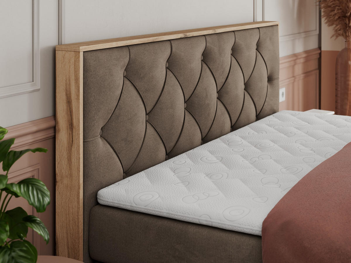 BOXSPRINGBETT VENETO KING 140/200 Braun Velvet - H3 - Braun, Holz/Textil (140/200cm) - MKS