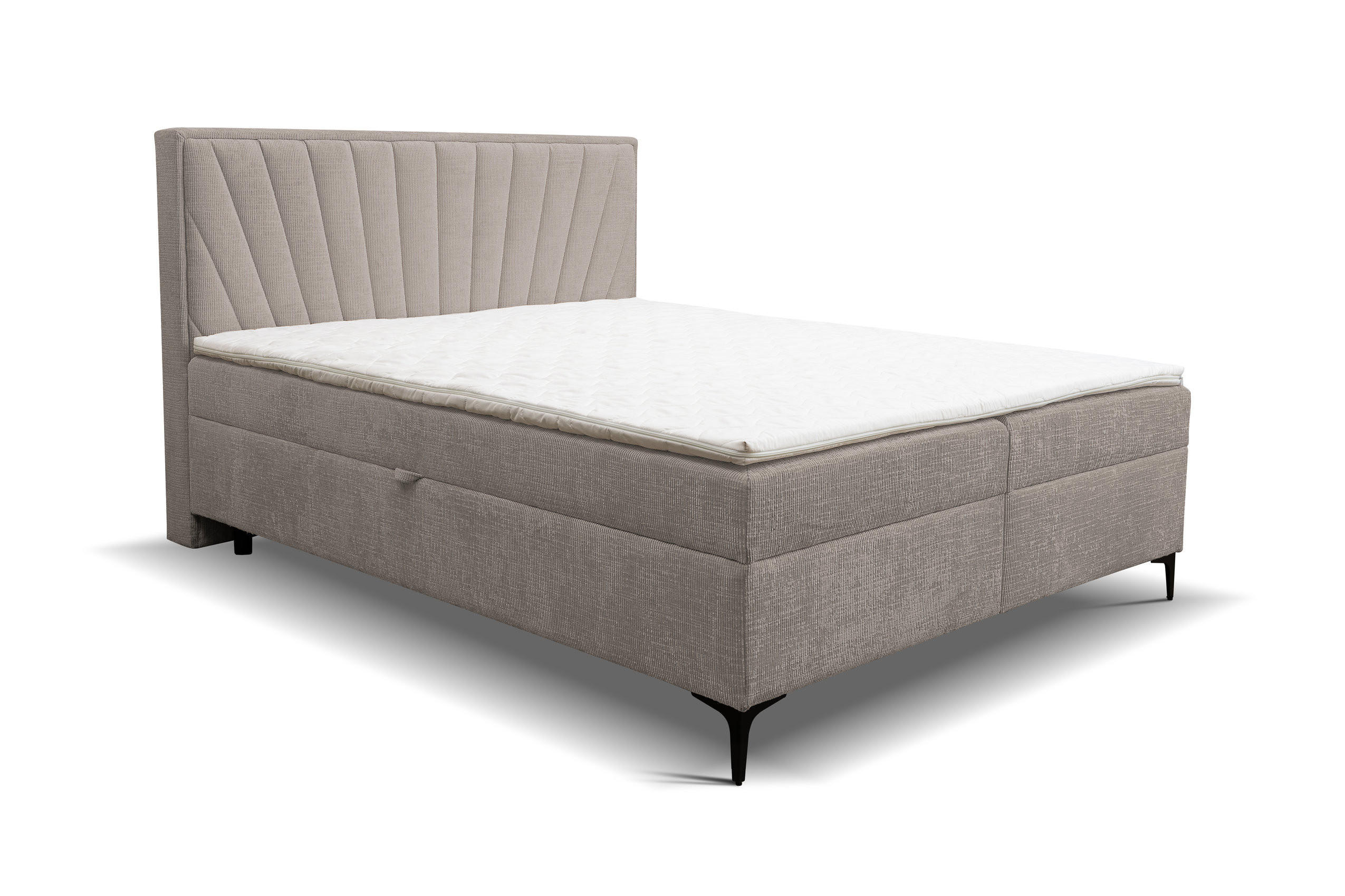 BOXBETT Cimone mit 2 Bettkästen, Maße: 140x200 cm, Farbe: Hellbraun, Velourstoff, mit Bonell-Matratze inkl. Topper - Hellbraun, Holz/Kunststoff (140/200cm) - VENASI MÖBEL