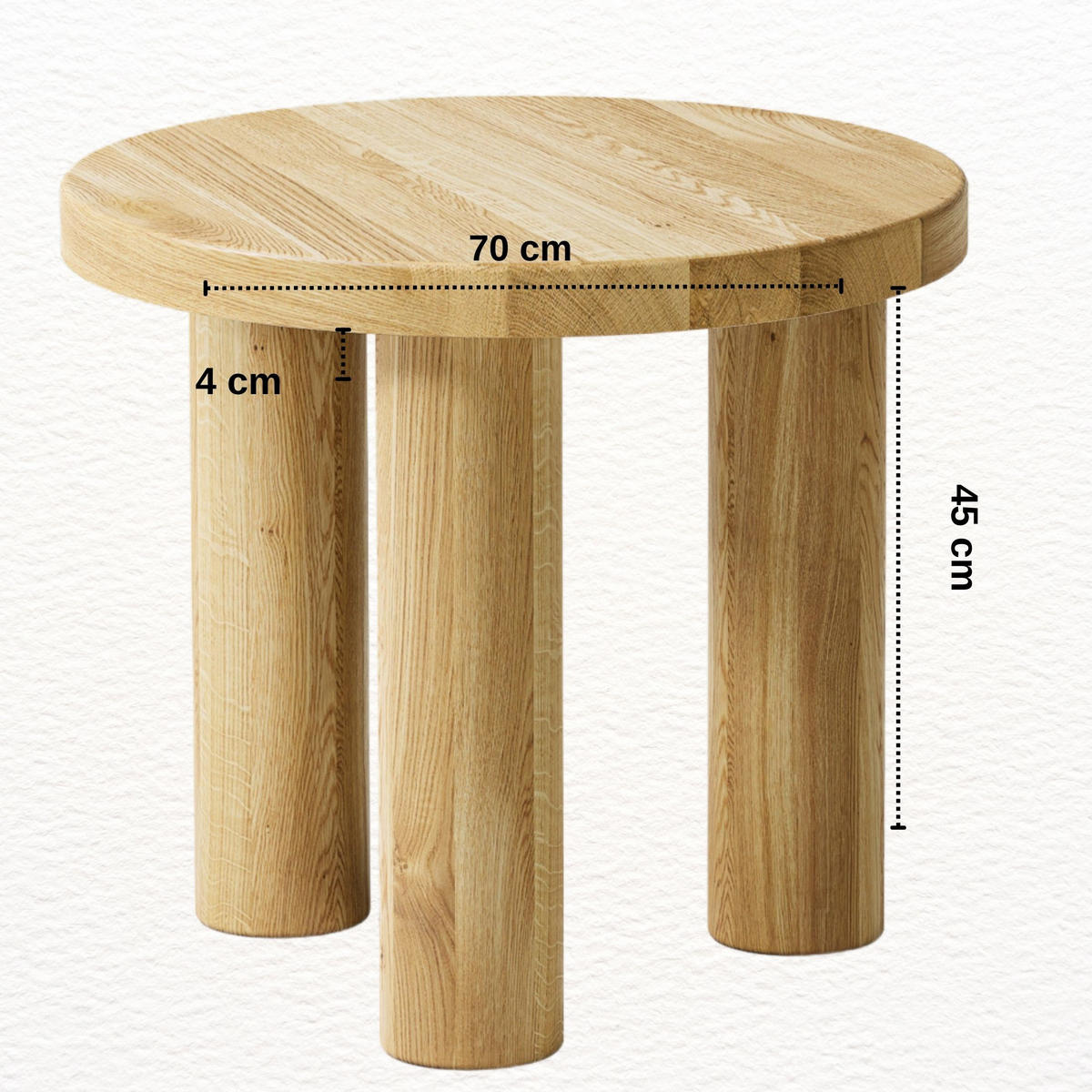 COUCHTISCH Eichenholz vollmassiv rund Naturbelassenen 70/70/45 - Naturfarben, Holz (70/70/45cm)