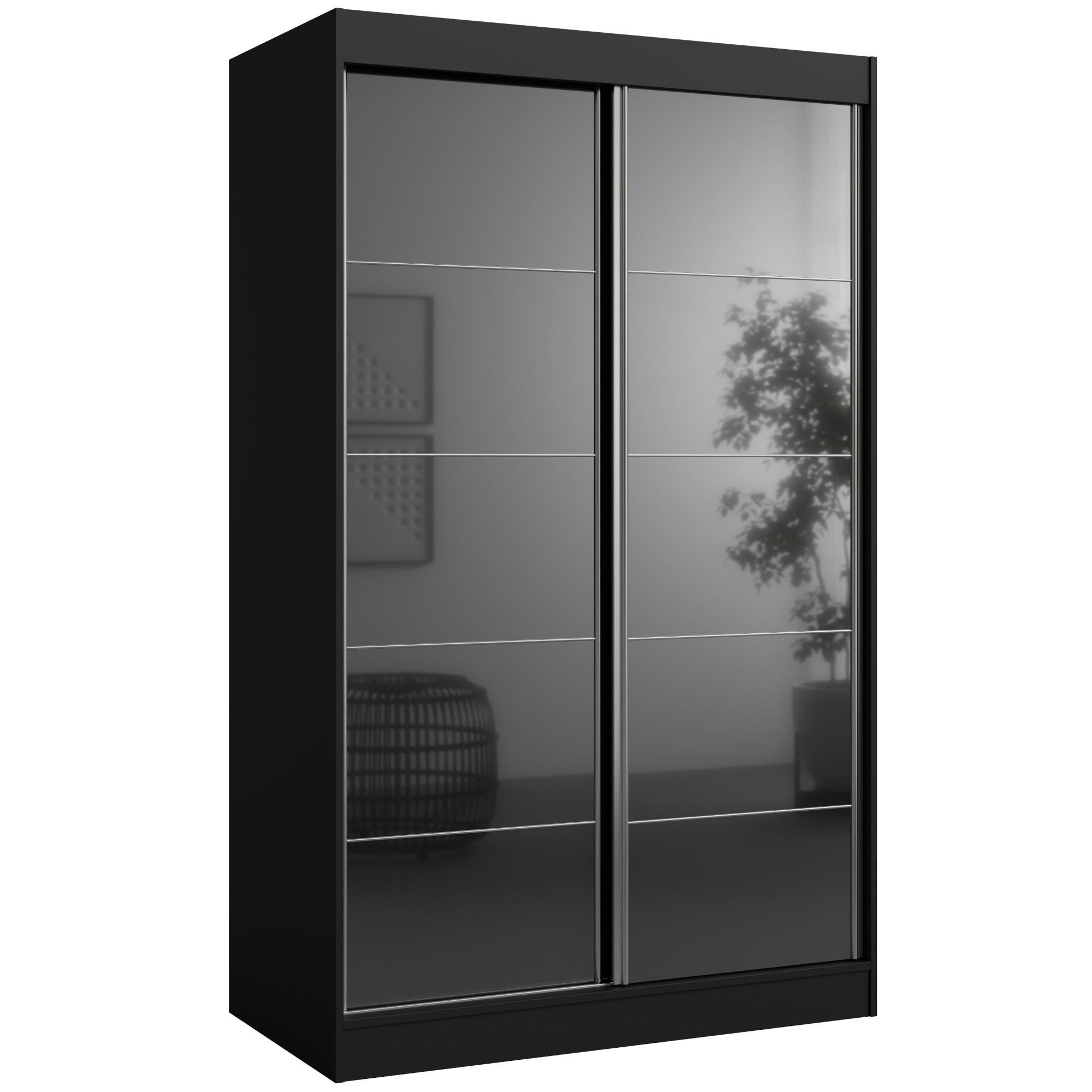 SCHIEBETÜRENSCHRANK Como 2D 120 Schwarz (lacobel) - Silberfarben/Schwarz, Holzwerkstoff/Metall (120/201/65cm) - mzm24