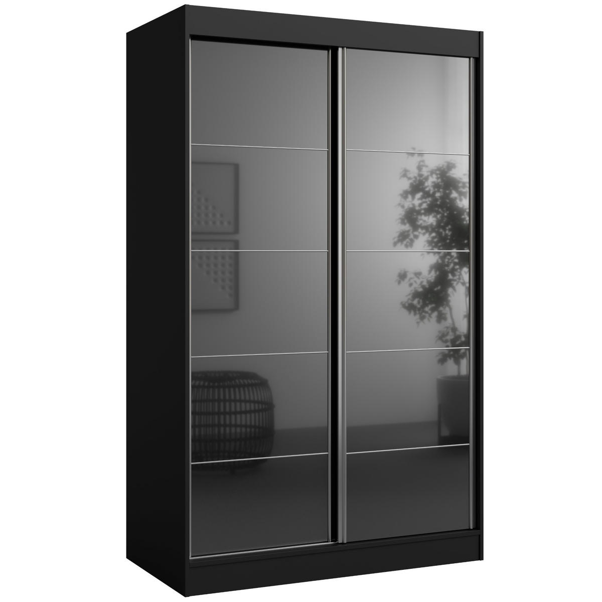 SCHIEBETÜRENSCHRANK Como 2D 120 Schwarz (lacobel) - Silberfarben/Schwarz, Holzwerkstoff/Metall (120/201/65cm) - mzm24