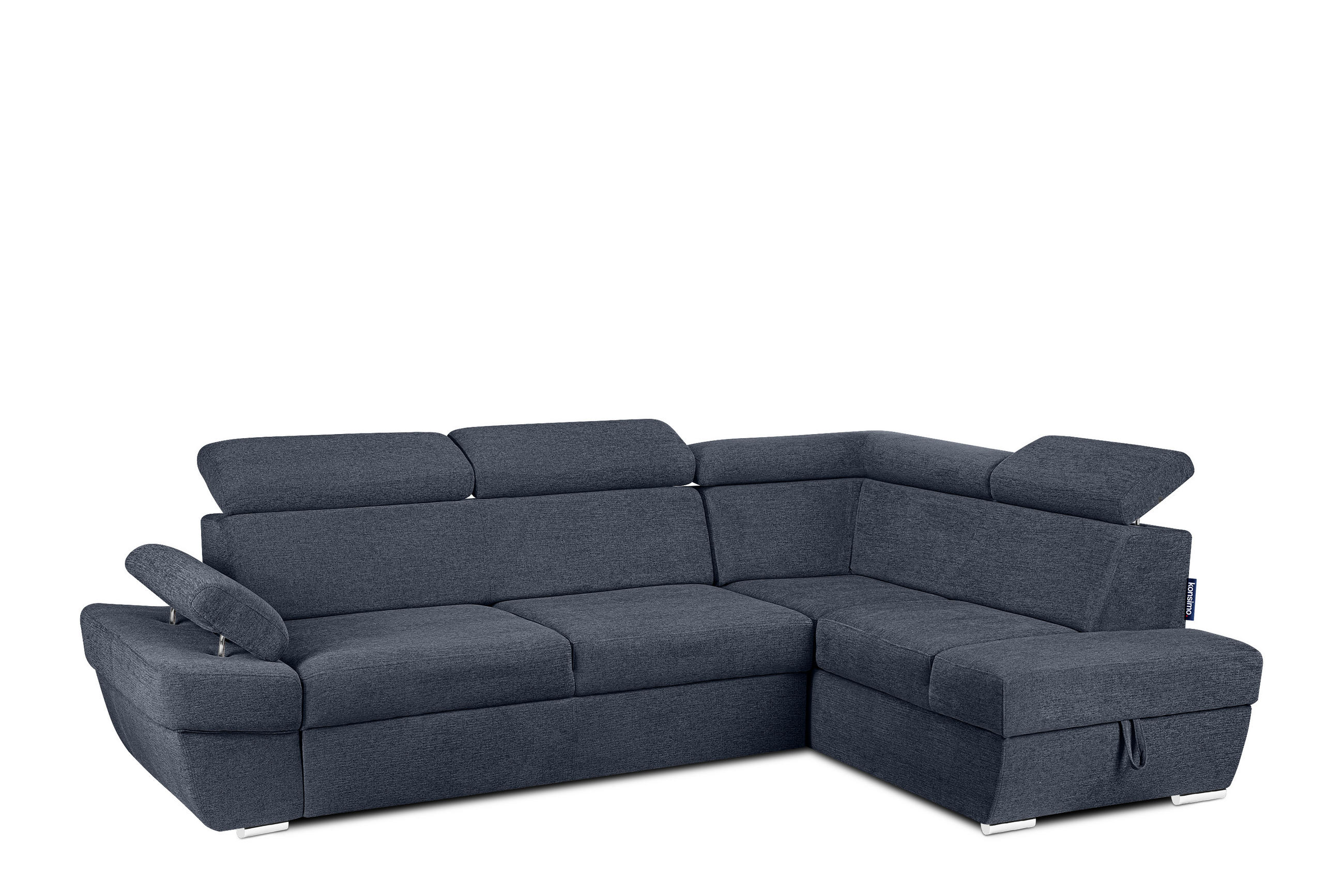 SCHLAFECKSOFA RATLO rechts 4/5-Sitzer mit Bettkasten, dunkelblau - Silberfarben/Dunkelblau, Textil (270/190cm) - KONSIMO®
