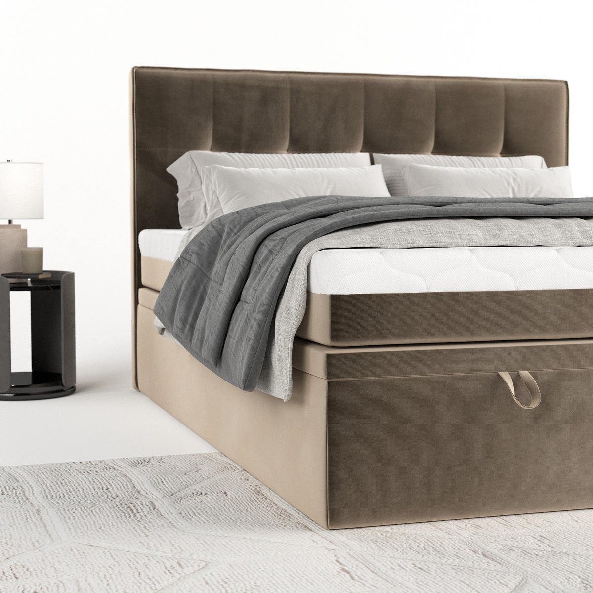 BOXBETT Arivo 180/200 cm Taupe im Paros Stoff - Taupe/Schwarz, Holz/Holzwerkstoff (180/200cm) - AltaBeds