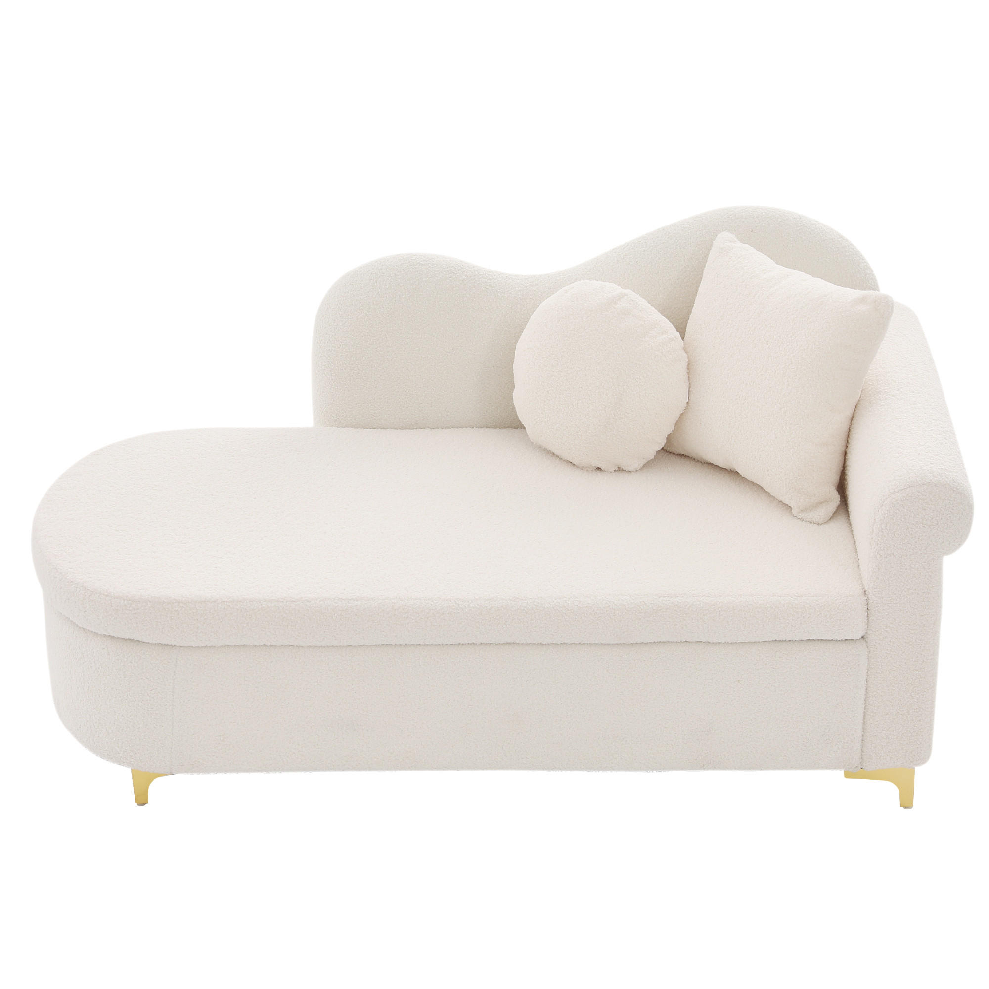 RÉCAMIERE Stoff Beige & Weiß mit Stauraum und mit Kissen - Beige, Holzwerkstoff/Textil (134/70/64cm) - WISHDOR