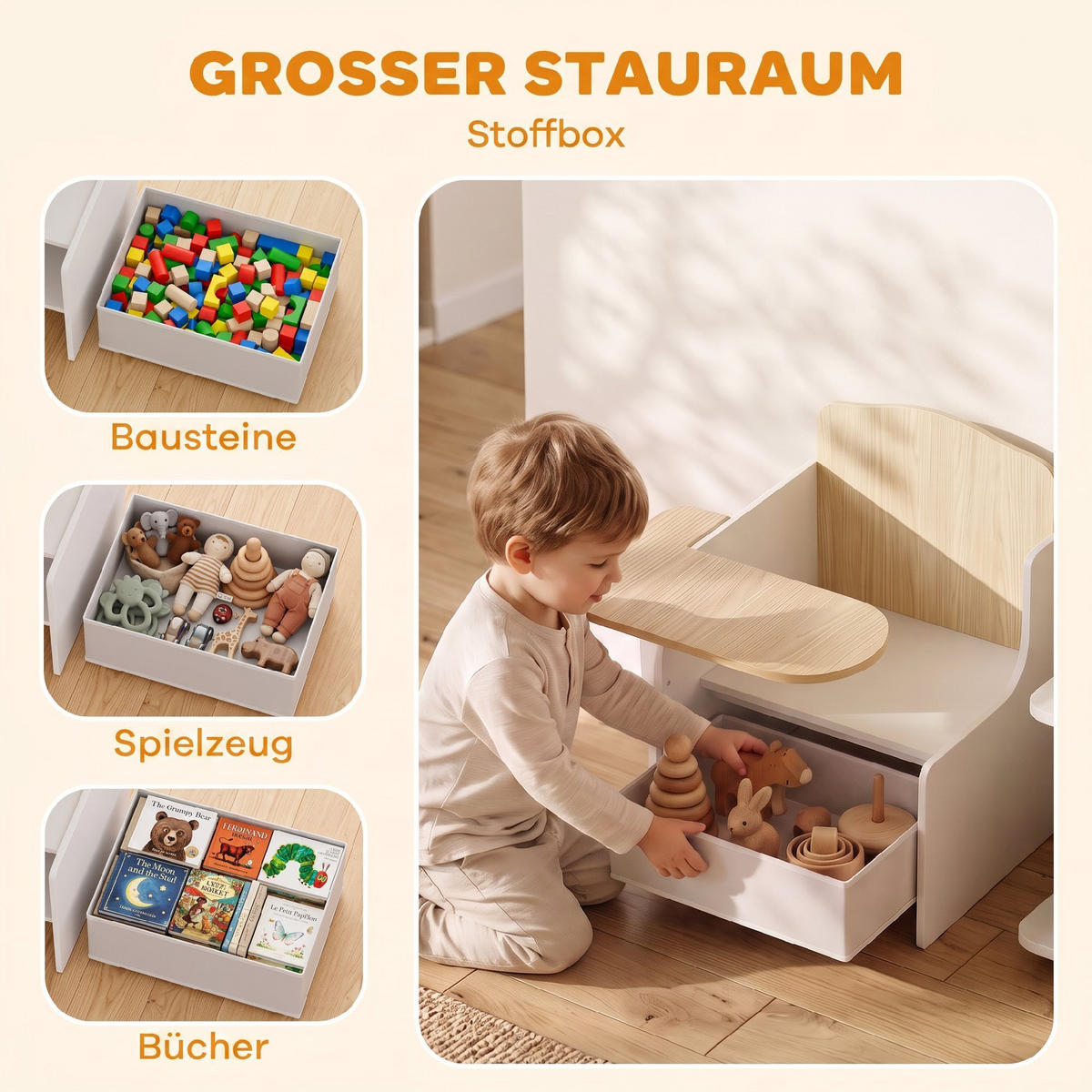 KINDERTISCH-MIT-STUHL MDF Vliesstoff Weiß - Weiß, Holzwerkstoff/Textil (51/59/58.5cm) - AIYAPLAY