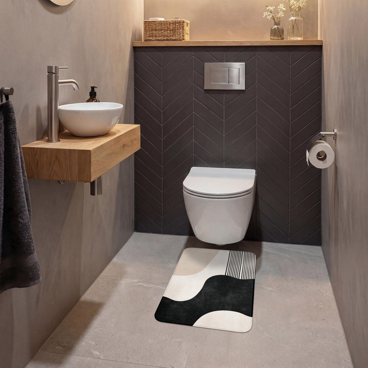 WC-VORLEGER Abstrakt - Japandi - Beige - Modern WC Teppich 40x60 cm - Beige, Kunststoff/Textil (40/1cm) - OnlyWow
