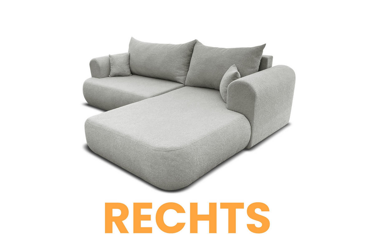 ECKSOFA BRAVO 280/180 in Bouclé Hellgrau rechts - Hellgrau, Holz/Holzwerkstoff (280/180cm) - Deine Möbel 24