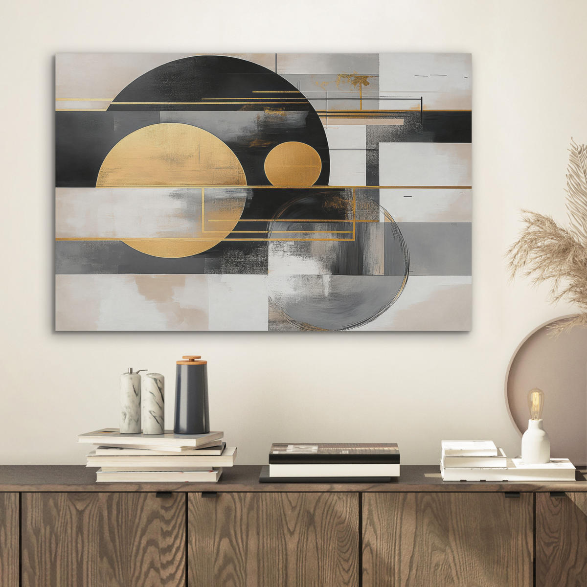 AKUSTIKBILD Abstrakt - Gold - Silber - Formen - Ästhetisch - Modern Wanddeko 70x50 cm - Goldfarben, Kunststoff (70/50/0.9cm) - MuchoWow