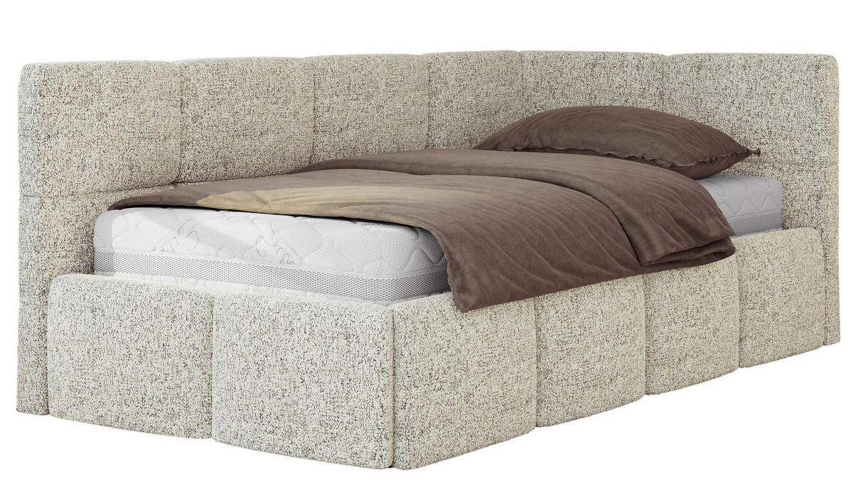 JUGENDBETT ARVO 90/200 - Beige Strukture - Foam-Matratze - Rechts Seite - Beige, Textil (90/200cm) - MKS